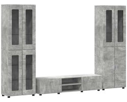 vidaXL - Tv-meubelset - met - lade - met - plank - FLORIN - Beton - Grijs - Bewerkt - hout