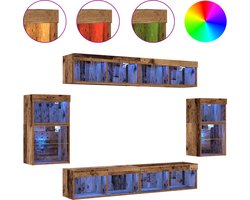 vidaXL - Tv-meubelset - met - LED - -striplichten - 8 - pcs - Oud - hout - Bewerkt - hout