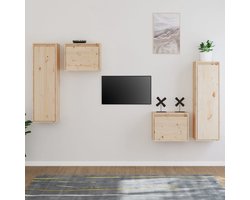 vidaXL Tv-meubelset van massief grenenhout Televisie Meubel - Tv Stand - Grenoble Houtsoort - Vintage Tv Cabinet - Landelijk Tv Meubel