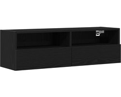 vidaXL - TV - Wandkast - 100 - x - 30 - x - 30 - cm - Zwart - Eiken - Bewerkt - hout