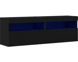 vidaXL - TV - Wandkast - 2 - st - Zwart - eiken - Bewerkt - hout
