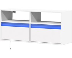 vidaXL Tv-wandmeubel met LED-verlichting 100x31x45 cm wit, tv kast, wandkast, tv dressoir, opbergkast, tv kastje, tv wandmeubel, wandmeubel, dressoir