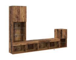 vidaXL - TV - Wandmeubels - met - LED - -striplichten - Oud - Hout - Bewerkt - hout