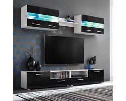 vidaXL - Tv-wandmeubelset - met - LED-verlichting - hoogglans - zwart - 5-delig
