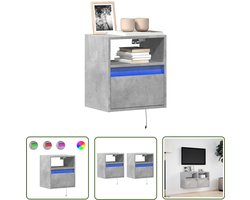 vidaXL Tv Wandplank - Tv Kast - Tv-wandmeubels met LED-verlichting 2 st 41x31x45 cm betongrijs - Led Verlichting - Betonnen Look - Salontafel