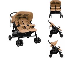 vidaXL Tweeling Kinderwagen - Tweeling Kinderwagens - Kinderwagen - Kinderwagens - Tweelingkinderwagen staal taupe
