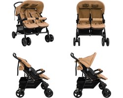 vidaXL Tweelingkinderwagen staal taupe - Tweeling Kinderwagen - Tweeling Kinderwagens - Kinderwagen - Kinderwagens