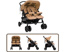 vidaXL Tweelingkinderwagen - Staal - Taupe Tweelingwagen - Kinderwagen - Wandelwagen - Taupecleur - Staalkinderwagen