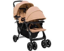 vidaXL - Tweelingkinderwagen - tandem - staal - taupe