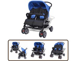 vidaXL Tweelingwagen blauw en zwart - Verstelbaar Tweelingwagen - Kinderwagen - Baby Artikelen - Wandelwagen - Kids