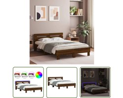 vidaXL Tweepersoons Bed - Bruin Houten Bed - Bedframe met hoofdeinde en LED bruin eikenkleur 120x200 cm - Led Bed Frame - Modern Bed - Bed Met Hoofdeinde
