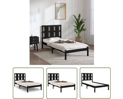 vidaXL Tweepersoons Bed - Houten Bed Frame - Bedframe massief grenenhout zwart 100x200 cm - Massief Hout Bed - Zwarte Bedbank - Modern Bed