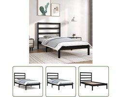 vidaXL Tweepersoons Bed - Houten Bed Frame - Bedframe massief grenenhout zwart 100x200 cm - Zwarte Bedframe - Massief Hout Bed - Modern Bed