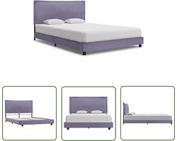 vidaXL Tweepersoons Bed - Klassieke Bedframe - Bedframe stof lichtgrijs 140x200 cm - Grijs Bed - Metalen Bedframe - Stoffen Bedheadboard