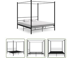 vidaXL Tweepersoons Bed - Metal Frame Bed - Hemelbedframe metaal zwart 200x200 cm - Zwarte Bedbank - Design Bed - Slaapcomfort