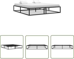 vidaXL Tweepersoons Bed - Metalen Bed Frame - Bedframe metaal zwart 140x200 cm - Bed Frame Zwart - Boxspring Bed - Hoofdkussen Verhoger