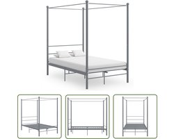 vidaXL Tweepersoons Bed - Metalen Bed Frame - Hemelbedframe metaal grijs 140x200 cm - Hemelbed - Grijze Bedbank - Slaapcomfort