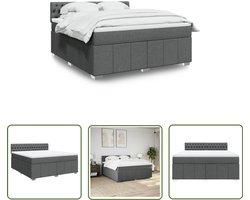 vidaXL Tweepersoonsbed - Boxspring - Boxspring met matras stof donkergrijs 180x200 cm - Slaapcomfort - Matras - Pocketed Veren