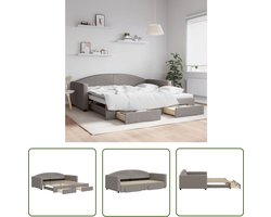 vidaXL Tweepersoonsbed - Slaapbank - Slaapbank met onderschuifbed en lades 100x200 cm stof taupe - Opbergruimte - Sofa Bed - Lounge Meubilair