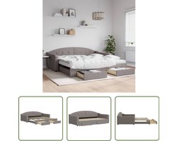 vidaXL Tweepersoonsbed - Slaapbank - Slaapbank met onderschuifbed en lades 100x200 cm stof taupe - Opvouwbare Bank - Stapelbaar Bed - Boxspring