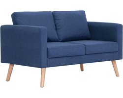 vidaXL Tweezitsbank - Blauw, Hout en Stof Tweezitsbank - Blauwe Bank - Salontafel - Bankstellen - Meubels
