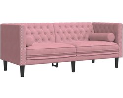 vidaXL - Tweezitsbank - Chesterfield-stijl - en - bolsters - fluweel - roze