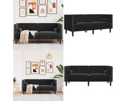 vidaXL Tweezitsbank Chesterfield-stijl en bolsters fluweel zwart - Chesterfield Bank - Chesterfield Banken - Loveseat - Zitbank