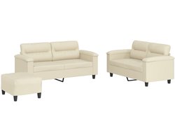 vidaXL Tweezitsbank - Loungebank - 3-delige Loungeset met kussens kunstleer crème - Bankstel - Salontafel - Kunstleder