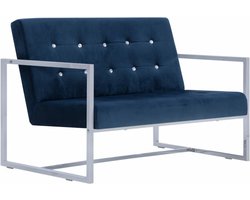vidaXL - Tweezitsbank - met - armleuningen - chroom - en - fluweel - blauw
