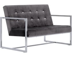 vidaXL - Tweezitsbank - met - armleuningen - chroom - en - fluweel - donkergrijs