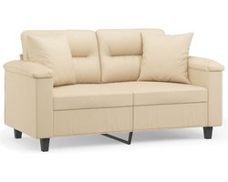 vidaXL - Tweezitsbank - met - kussens - 120 - cm - microvezelstof - crèmekleurig