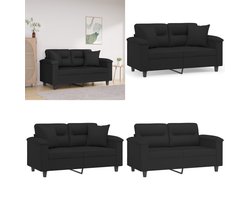 vidaXL Tweezitsbank met kussens 120 cm microvezelstof zwart - Tweezitsbank - Tweezitsbanken - 2-zitsbank - Bank