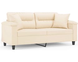 vidaXL - Tweezitsbank - met - kussens - 140 - cm - microvezelstof - beige