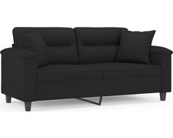 vidaXL - Tweezitsbank - met - kussens - 140 - cm - microvezelstof - zwart
