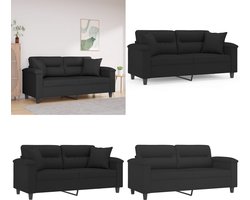 vidaXL Tweezitsbank met kussens 140 cm microvezelstof zwart - Tweezitsbank - Tweezitsbanken - 2-zitsbank - Bank
