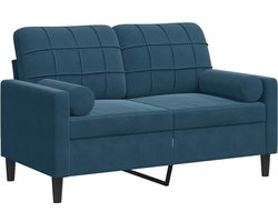 vidaXL - Tweezitsbank - met - sierkussens - 120 - cm - fluweel - blauw