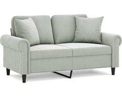 vidaXL - Tweezitsbank - met - sierkussens - 120 - cm - fluweel - lichtgrijs