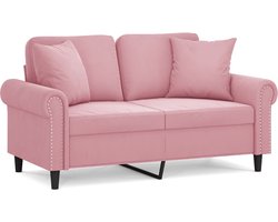 vidaXL - Tweezitsbank - met - sierkussens - 120 - cm - fluweel - roze