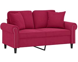 vidaXL - Tweezitsbank - met - sierkussens - 120 - cm - fluweel - wijnrood