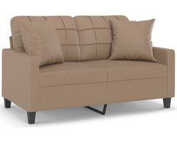 vidaXL - Tweezitsbank - met - sierkussens - 120 - cm - kunstleer - cappuccinokleurig