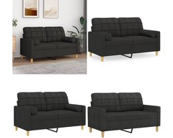 vidaXL Tweezitsbank met sierkussens 120 cm stof zwart - 2-zitsbank - 2-zitsbanken - Tweezitsbank - Bank