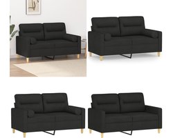 vidaXL Tweezitsbank met sierkussens 120 cm stof zwart - 2-zitsbank - 2-zitsbanken - Tweezitsbank - Bank