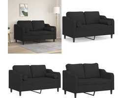 vidaXL Tweezitsbank met sierkussens 120 cm stof zwart - 2-zitsbank - 2-zitsbanken - Tweezitsbank - Bank