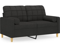 vidaXL - Tweezitsbank - met - sierkussens - 120 - cm - stof - zwart