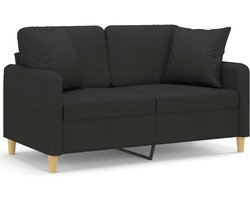 vidaXL - Tweezitsbank - met - sierkussens - 120 - cm - stof - zwart