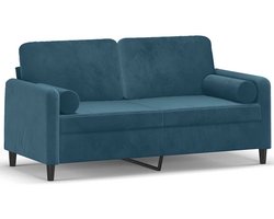 vidaXL - Tweezitsbank - met - sierkussens - 140 - cm - fluweel - blauw