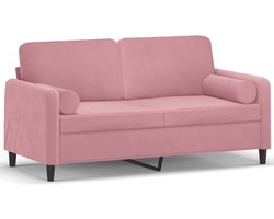 vidaXL - Tweezitsbank - met - sierkussens - 140 - cm - fluweel - roze
