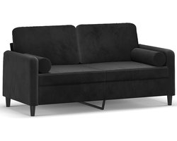 vidaXL - Tweezitsbank - met - sierkussens - 140 - cm - fluweel - zwart