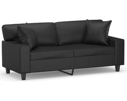 vidaXL - Tweezitsbank - met - sierkussens - 140 - cm - kunstleer - zwart