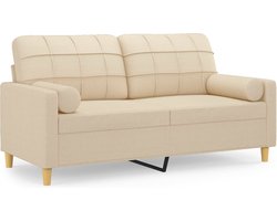 vidaXL - Tweezitsbank - met - sierkussens - 140 - cm - stof - crèmekleurig